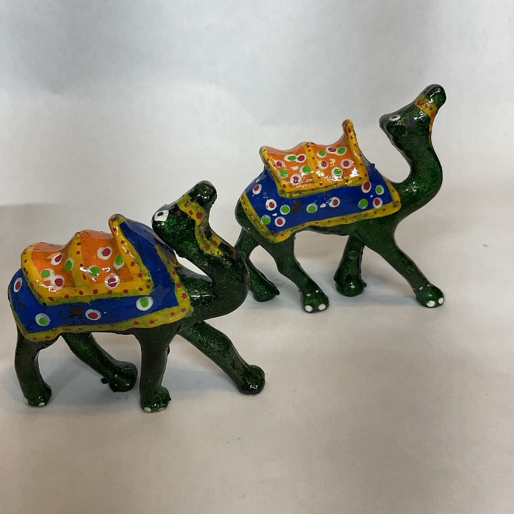 Set Of 2 Decorative Rajasthani Design Paper Mashe Camels Showpiece Home Office